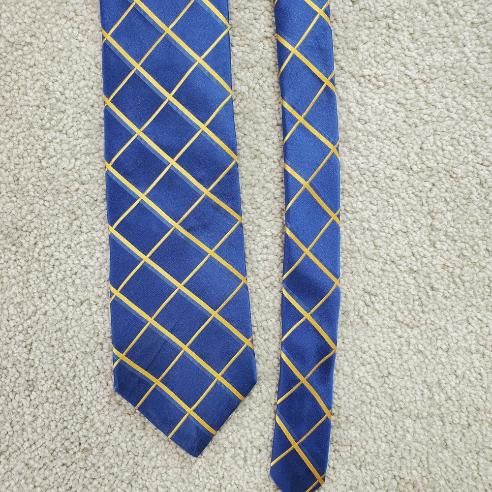 Nordstrom‎ Mens Silk Tie Blue Gold Plaid Necktie Made in USA